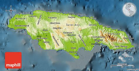 Physical Map of Jamaica, darken