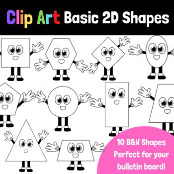 BASIC 2D SHAPES Black & White Clip Art Set by Creations For Your Classroom