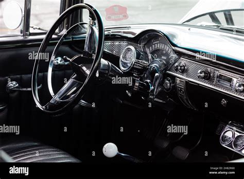 The dashboard of an antique black 1955 Chevrolet Stock Photo - Alamy