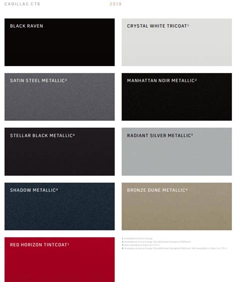 Cadillac Paint Color Chart