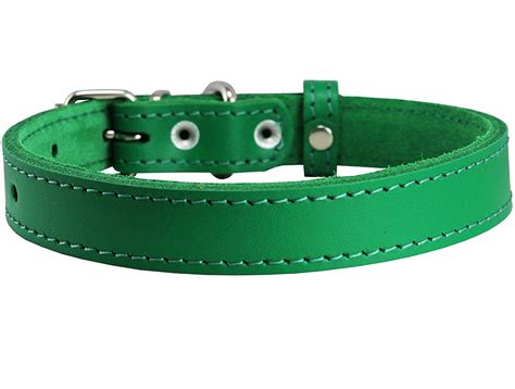 Genuine Leather Dog Collar Green 4 Sizes | Bark For Less