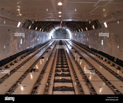 Interior fuselage of 747 Freighter Aircraft awaiting cargo Stock Photo ...