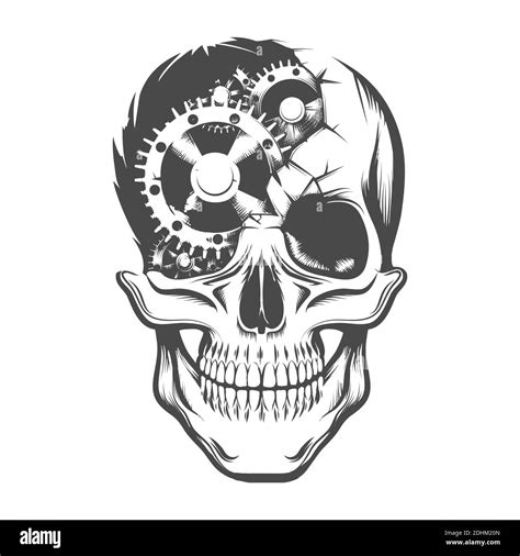 Tattoo of Human Skull with broken Clockwork Gears Inside. Vector illustration Stock Vector Image ...