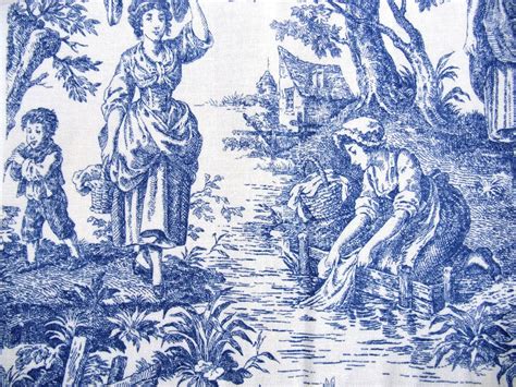 Country Life Waverly Toile Fabric Blue and White | Etsy