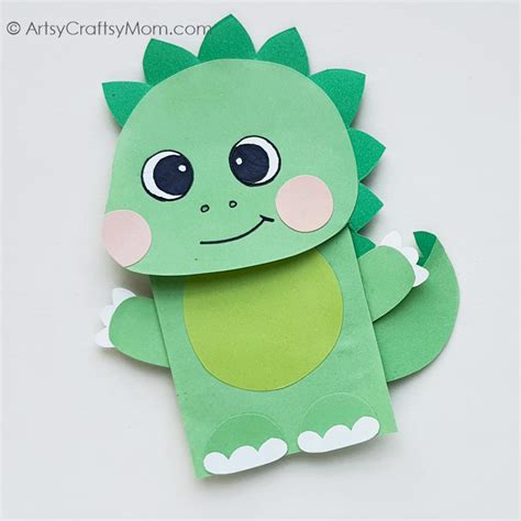 Cute and Easy Paper Bag Dinosaur Puppet Craft for Kids