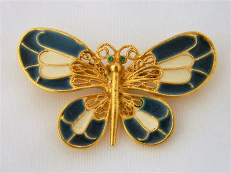 Butterfly Brooch Art Deco Style Vermeil Enamel Vintage