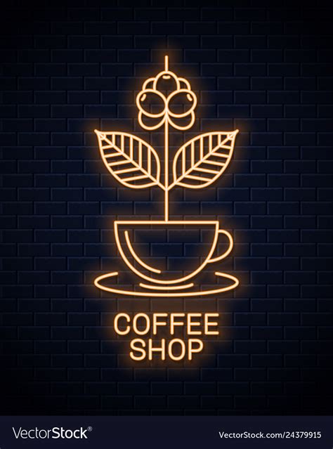 Coffee cup neon sign neon coffee branch concept Vector Image