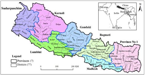 Location map of Nepal showing the seven provinces and 77 districts. | Download Scientific Diagram