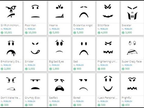 All Roblox Faces And Names