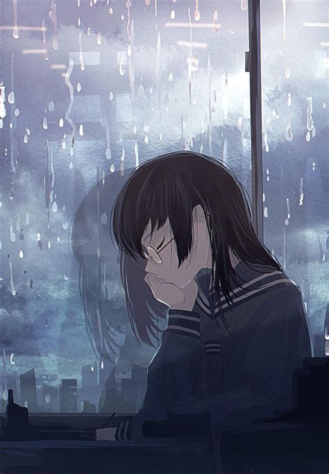 Sad Anime Girl Crying In The Rain Alone Drawing