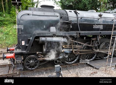 British Railways Standard Class 9F locomotive at Alresford Station on the Mid-Hants Steam ...