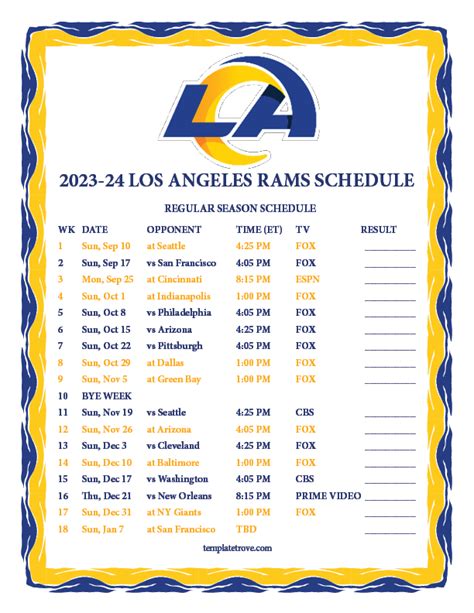 2024 La Rams Schedule - carte identite