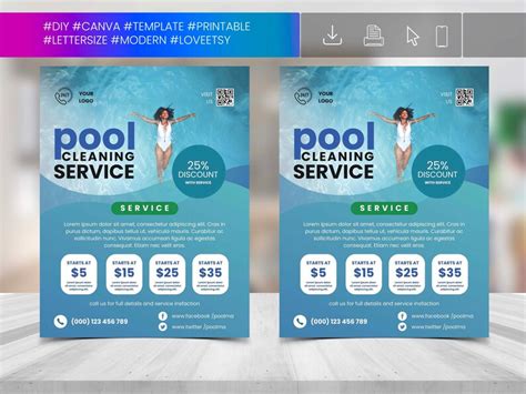 POOL MAINTENANCE FLYER, Diy Editable Canva Template, Printable & Social ...