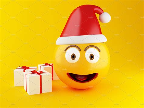 3d Christmas emoji with gift box. | High-Quality Stock Photos ~ Creative Market