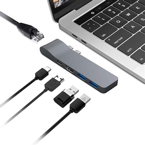 5-Port USB-C/Type C Hub Adapter for MacBook Pro/MacBook Air - Thunderbolt 3/ USB C, 2 x USB A 3. ...