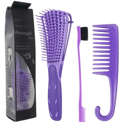 Large Purple Detangling Brush for Curly Afro Thick Wavy Hair Wet and Dry Brush + Detangling Comb ...