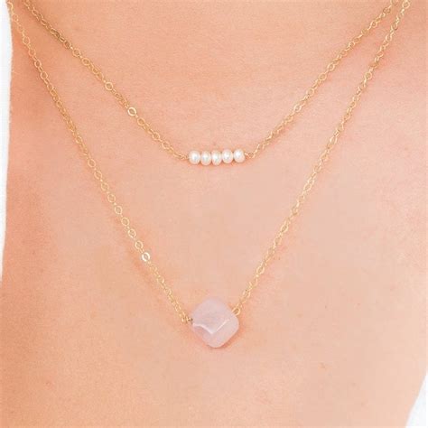 Rose Quartz Necklace Pearl Necklace Bridesmaid Jewelry | Etsy