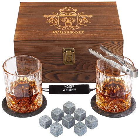 Buy Whiskey Glass Set of 2 - hers Day Dad Gifts for Men - Bourbon Whiskey Stones Wood Box Gift ...