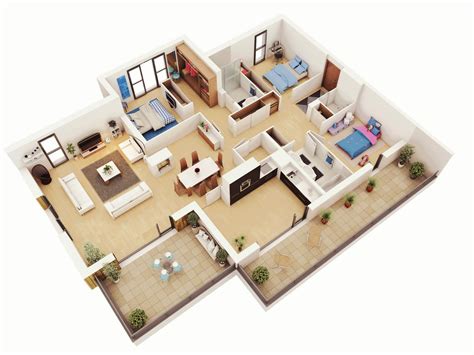 25 Planos Geniales en 3D para Distribución de Planta | แปลนบ้านขนาดเล็ก, แปลนบ้านสามห้องนอน ...