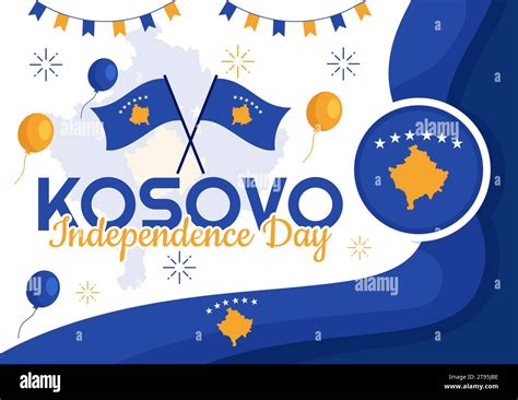 Kosovo Independence Day Vector Illustration on February 17 with Waving Flag in Happy Republic ...