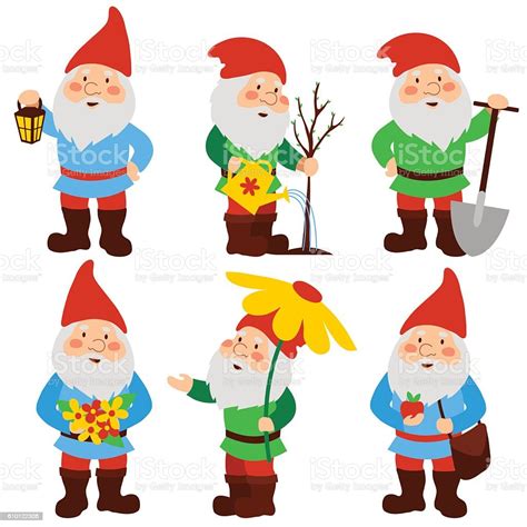 Set Of Cartoon Garden Gnomes Stock Illustration - Download Image Now - Garden Gnome, Arts ...