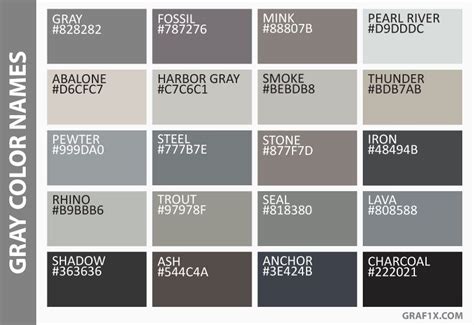 Color Names Baby, Grey Color Names, Shades Of Gray Color, Grey Color Palette, Fifty Shades Of ...