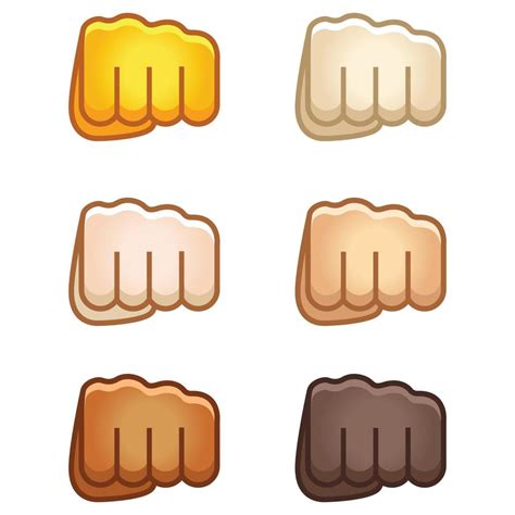 Different mood emoji. Emotional fist bump punch fight emoji hand set of various skin tonescute ...