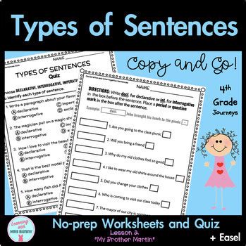 Journeys Gr. 4 Grammar Worksheets, Quiz, & Easel TYPES OF SENTENCES (Lesson 2)