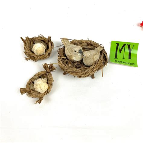 Set of 3 Bird Nests With Foam and Feather Birds - Etsy