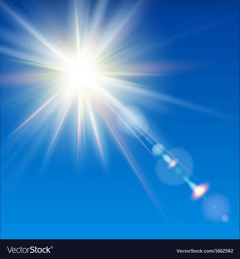 Bright sun shines on a blue sky background Vector Image