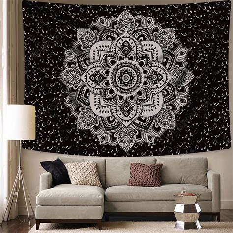 Mandala Tapestry Wall Hanging Black & Gray Tapestry Wall Art | Etsy