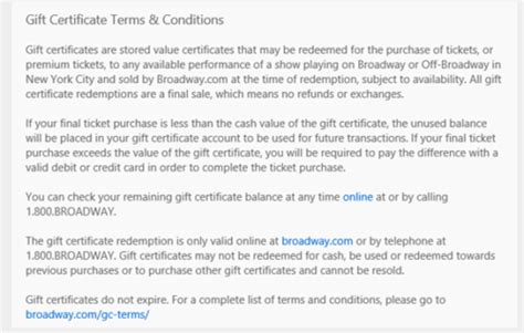 Terms | Broadway.com | My Card Terms