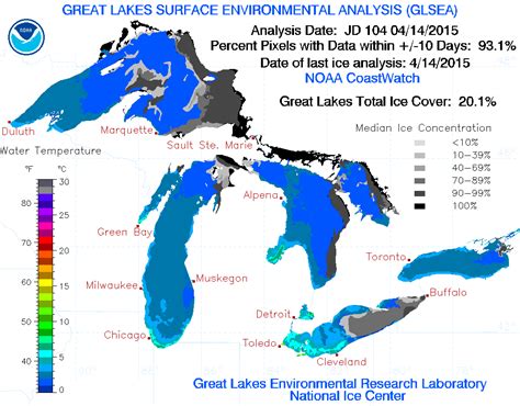 Ice coverage on the Great Lakes