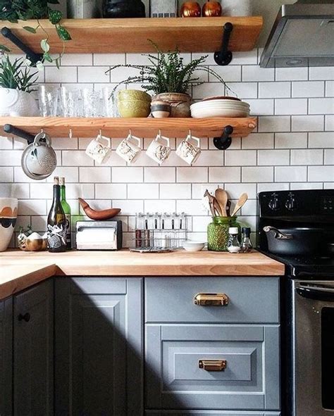 Dark Gray Kitchen Cabinets With Butcher Block Countertops