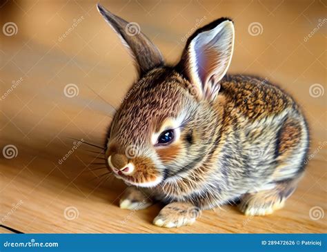 Cute Brown Baby Bunny Rabbit Sitting on a Hard Wood Floor. Stock Photo - Image of skin, fuzzy ...