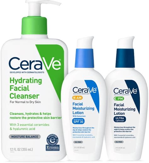 CeraVe Daily Skincare for Dry Skin | Hydrating Face Wash, AM Face Moisturizer with SPF 30, and ...