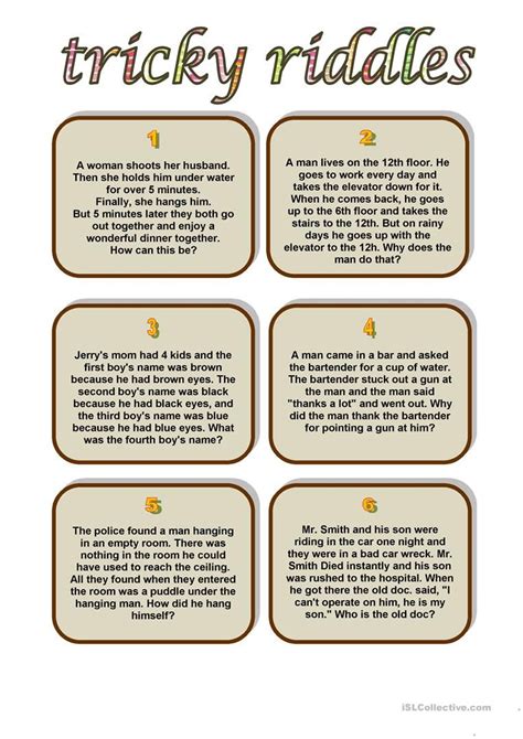 Tricky Riddles worksheet - Free ESL printable worksheets made by teachers | Tricky riddles ...