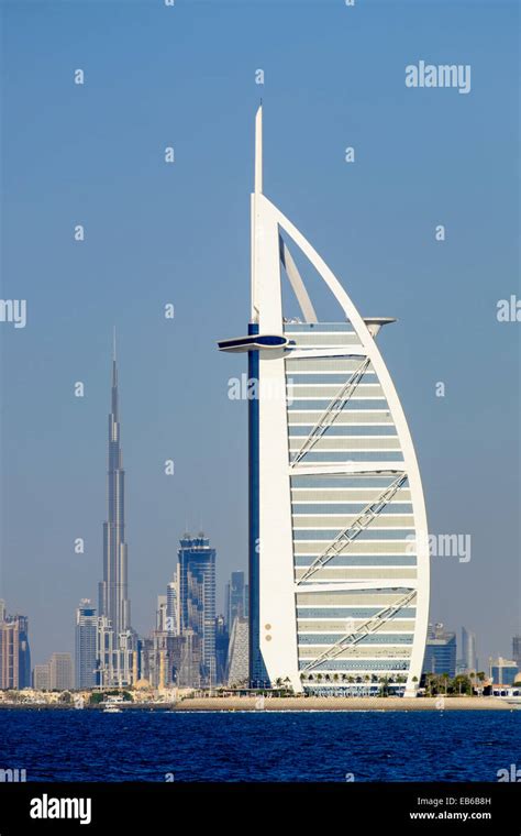 Skyline of Dubai with Burj al Arab Hotel and Burj Khalifa tower in Stock Photo: 75743265 - Alamy