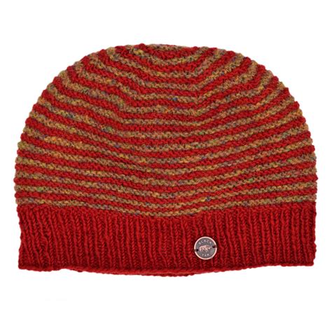 NAYA Texture Stripe - pure wool beanie - Deep Red Gold Heather | Black Yak