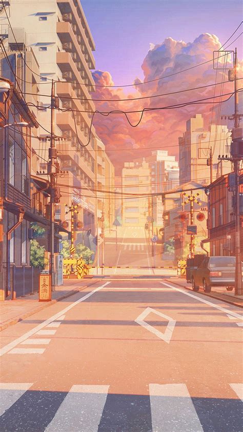 Anime sunset street illustration wallpaper | Fantasielandschaft, Hintergrund landschaft, Anime ...