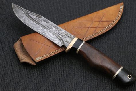 Hand forged knife,Damascus Knife, Ebony Wood Handle, Rose Wood Handle