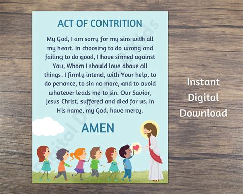 Act of Contrition Prayer Print for Kids Catholic Education - Etsy