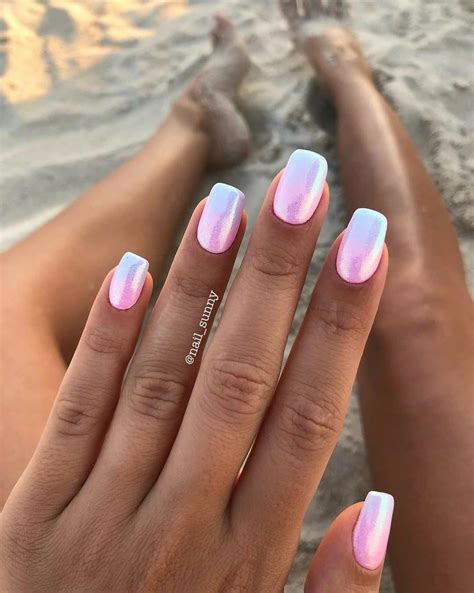 Ombre light blue hot pink nail art #chromenails | Glitter gel nails ...