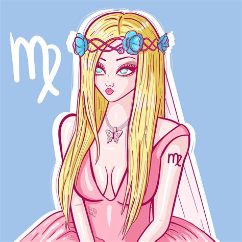 Anime cartoon of a blonde girl with blue eyes and a butterfly necklace. Conceptual art of the ...