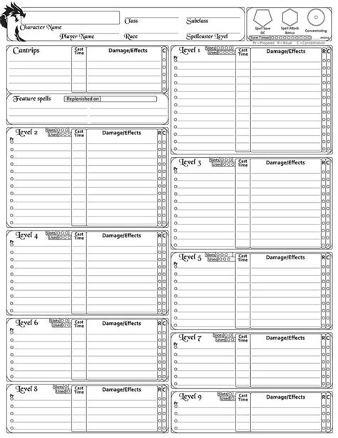 Dnd 5e Character Sheet Pdf Spell Sheet