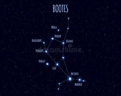 Bootes Constellation, Vector Illustration with the Names of Basic Stars Stock Vector ...