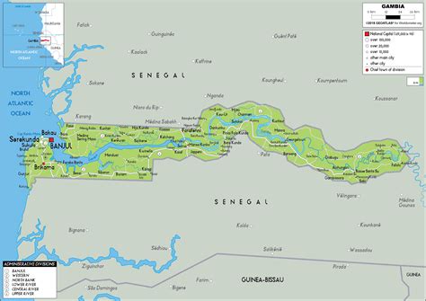 Large size Physical Map of Gambia - Worldometer