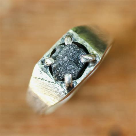 Large Rough Diamond Ring, Mens Rough Diamond Ring, Rough Diamond Signet Ring, Raw Diamond Ring ...