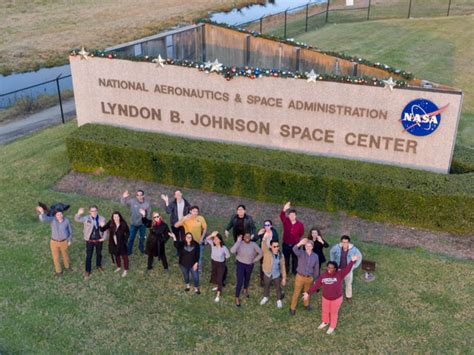 Group photo of some 2019 NASA interns taken from a drone. Image Credit: NASA/Bill Stafford