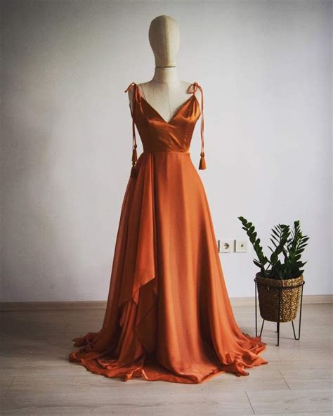 Copper Rust Asymmetric Bridesmaid Dress Handmade Burnt - Etsy